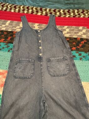 Denim wide leg jumpsuit overalls